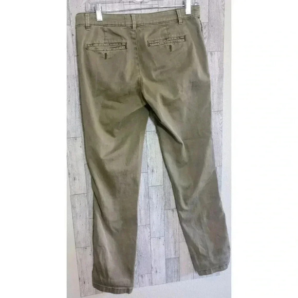 Anthropologie Chino Pants Embroidered Side Stripe Straight Leg Olive Green Sz 27 - Picture 5 of 9